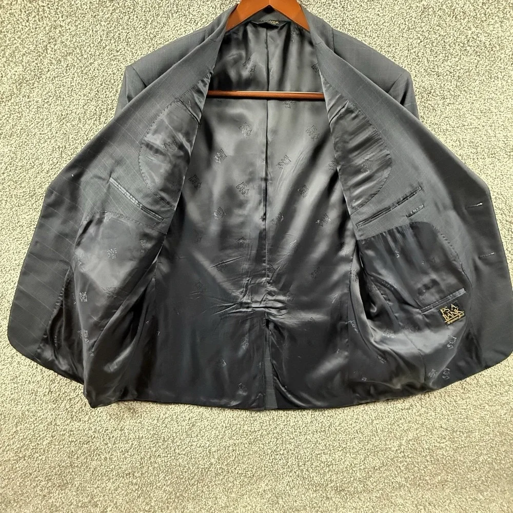 Jos A Bank Signature Gold Gordon 46R Navy 100% Wool Windowpane Sport Coat